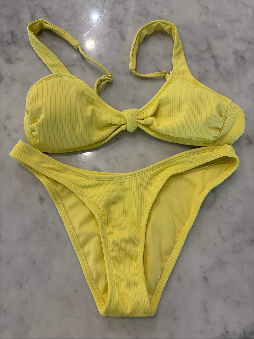 Yellow Ribbed Knot Bikini Set